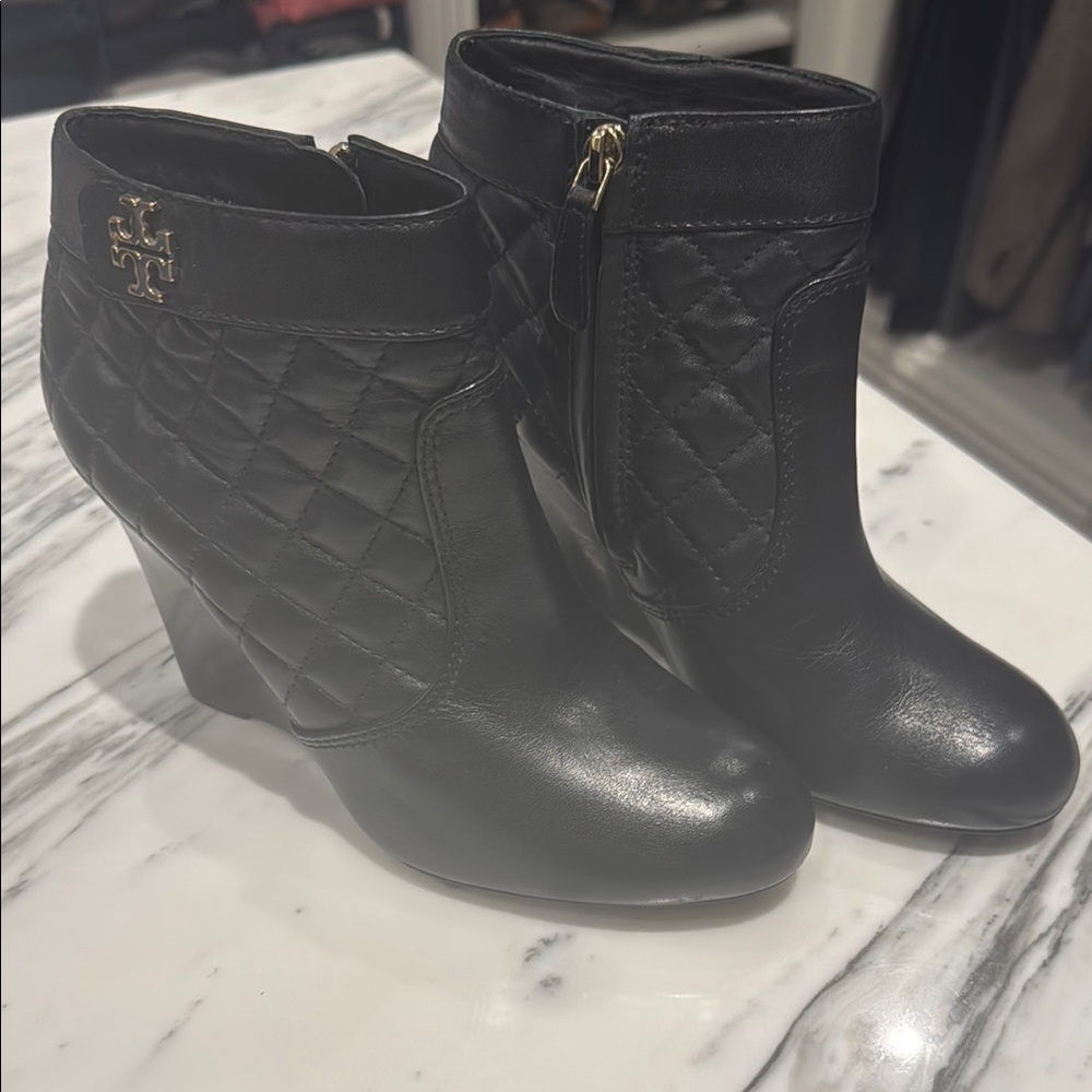 Tory Burch Black Quilted Ankle Boots